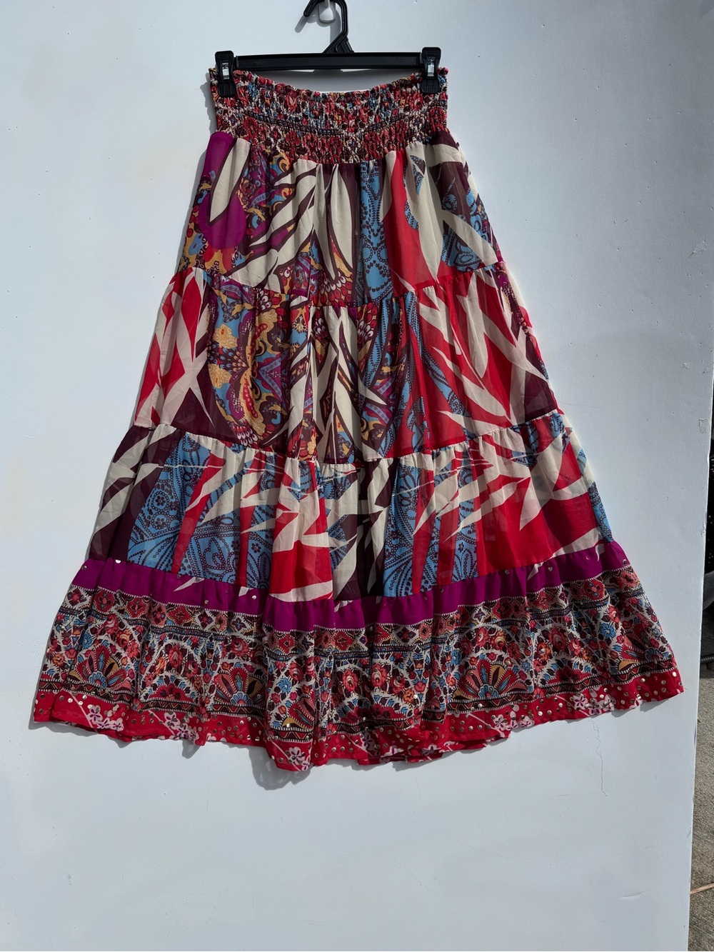 CACHE Sz XS  Multi-Color Tiered Maxi Skirt Boho Prairie Western Festival Rodeo